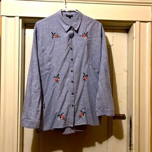 Top shop embroidered denim button up shirt